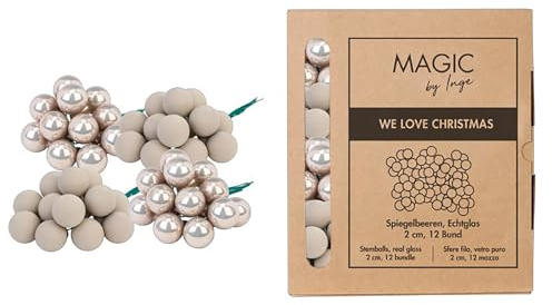 Weihnachtskugeln am Draht Glas 2cm x 144 Stück - Spiegelbeeren matt & glänzend - kleine Dekokugeln für Weihnachten - Mini Christbaumschmuck & Weihnachtsdeko Taupe - Fine Alabaster