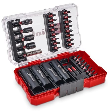 Einhell M-CASE - Juego de 35 brocas de impacto y llaves de vaso (puntas de 25 mm, puntas de 50 mm, llaves hexagonales, enchufes largos, adaptador de enchufe, soporte de brocas de 60 mm, incluye caja