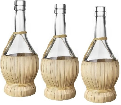 Bottiglia di vetro con decorazione in paglia, misura assortita (3, trasparente, 750 cc)