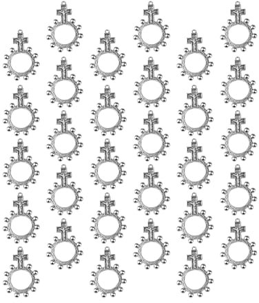 HUANGANG Religiöses Finger-Rosenkranz-Ring-Set mit 30 Kruzifix-Gebetsringen für Taufen, Gäste, Babypartys