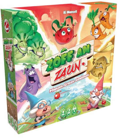 Asmodee, Zoff am Zaun, Strategisches Familienspiel, Deutsch | Taktisches Duellspiel und Plättchenlegespiel mit humorvollen Garten-Thema für 2 Spieler, 30 Minuten, Brettspiel ab 10 Jahren