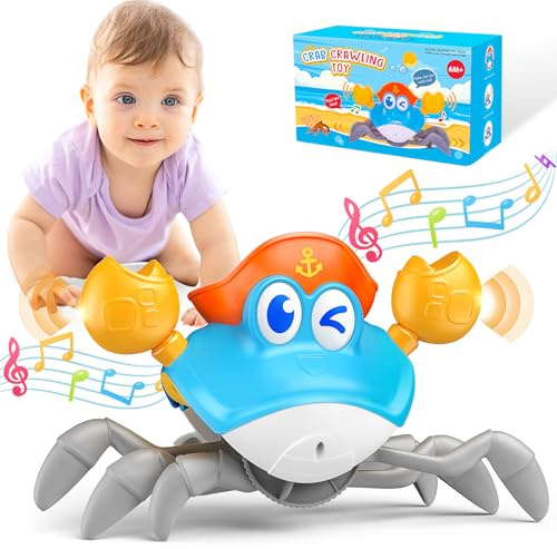 Krabbe Baby Spielzeug ab 6 12 18 Monate, Krabbe Kinderspielzeug ab 1 Jahr Babyspielzeug ab 6-12 Monate Tummy Time Toys Krabbelspielzeug Baby Elektronische Musikkrabbe für Junge Mädchen (Type B)