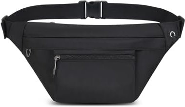 Bum Bag Fanny Pack for Men Women Hiking Waist Bag with Water Bottle Holder Elastic Straps and Headphone Jack for Running Cycling Traveling Dog Walking Camping Workout Outdoor Sport Bumbags (Black)