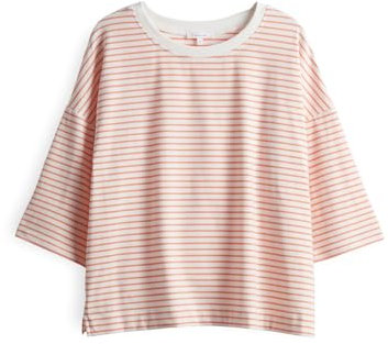 OPUS Damen Kurzarmshirt | Streifenshirt SEIFEN Preppy Loose aus BCI Cotton Mix Pale orange, M