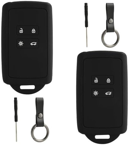 Annlpoy 2 pièces Boîtier pour Renault Clé de Voiture Compatible Smart Key 4-Bouton (Seulement Keyless Go) - Inclus 2 Porte-clés - Convient pour Clio, Espace 5, Master Bus, Talisman et Plus - Noir