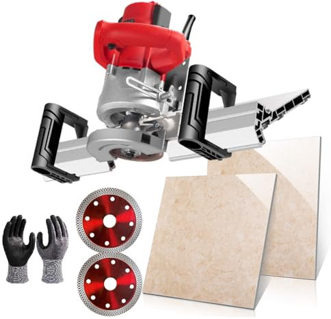 pedenencelia 43 Degree Electric Tile Chamfering Tool - 1200w Tile Bevel Cutter Electric With 2 Diamond Blades & Water Pump, Dust Clean Cutting, For Ceramic/Porcelain Tiles,A