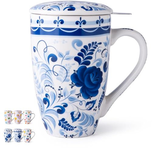 GBHOME Tea Mug with Infuser and Lid, 530ml Large Ceramic Loose Leaf Cup, Microwave, Dishwasher Safe Steeping Mug, Perfect for Tea Lovers