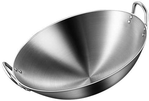 Edelstahl-Wokpfanne – robuste Bratpfanne mit rundem Boden und zwei Griffen für chinesische Bratpfannen, Allzweckkochen, 34–60 cm Größenoptionen für Gasherd