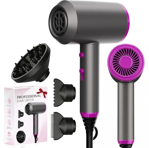 Tekwet Professional Hair Dryer, 2000W Fast Dry Ionic Hairdryer with Diffuser, 2 Speed 3 Heat Setting, Cool Button, Hairdryers for Women & Men, 2 Concentrators and 1 Diffuser