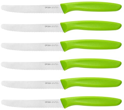 OPOLIA 6-teiliges grünes Frühstücksmesserset, Edelstahl-Tafelmesser | Buttermesser, Tomatenmesser, Brotmesser, 11 cm, Edelstahl, PP-Griff