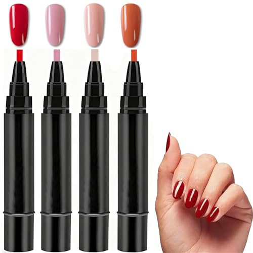 4 PCS Nail Polish Pens,Nail Art Pens Set,3 In 1 Nail Polish Pen, Easy Application DIY Nail Art Beautiful Nail Pens Polished Nail Varnish Pens for Girls Ideal for At Home Manicure and Nail Design