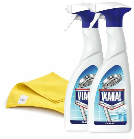 Limescale Remover Spray, 500ml Pack of 2 | Microfibre Cloth, Bathroom Cleaner, Shower Glass, Taps, Chrome, Tiles and Sinks, Hard Water Stain, Soap Scum Remover
