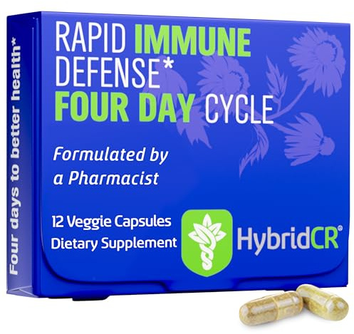 HybridCR Rapid Immune Support Supplement Pharmacist Formulated Natural Herbal Formula to Immunity Boost Response Gluten-Free Natural Cold Remedy | 12 Capsules in 4 Day Dose Pack