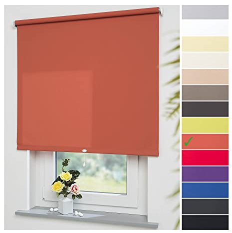 Liedeco® Rollo, Spring-, Schnapprollo / 202 x 180 cm (Breite x Höhe), Terracotta/lichtdurchlässig, Blickdicht/viele Farben, Größen und Typen/Breiten 60-200 cm/Variable Montage möglich