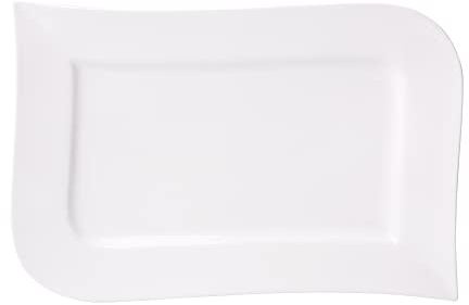 AMBITION 61216 Welle Speiseteller Welle Rechteckig, Porzellan, weiß, 36 x 23.5 x 2.5 cm