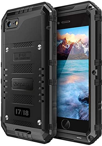 Beeasy Case for iPhone 8/7/SE 2022/SE 2020 Shockproof Waterproof Built-in Screen Protector,Cover Strong Tough Heavy Duty Military Protective, Full Body Drop Proof Bumper for Outdoor Sport,Black