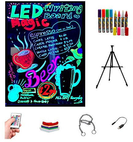 Pizarra LED luminosa 60x80cm, RGB, acrílica + TRÍPODE + PACK 8 ROTULADORES, ENTREGA 1-3 DÍAS