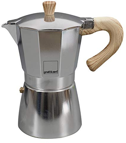Gnali & Zani Venezia Espressokocher | Alu | Für 3 Tassen | Alle Herdarten inklusive Induktion | Aluminium Espresso kocher | Griffe aus Softtouch-Kunststoff in Holzoptik | Camping Kaffeekocher