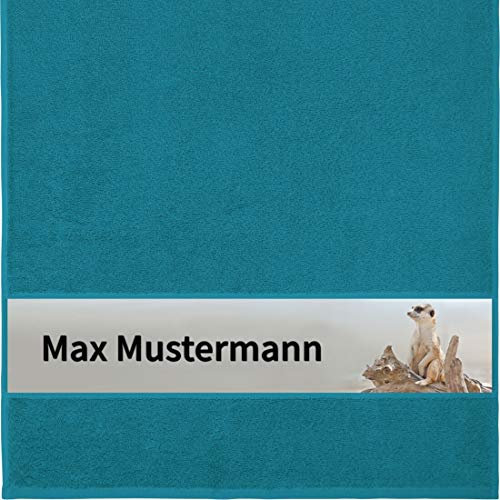 Manutextur Handtuch mit Namen - personalisiert - Motiv Tiere - Erdmännchen - viele Farben & Motive - Dusch-Handtuch - Petrol - Größe 50x100 cm - persönliches Geschenk mit Wunsch-Motiv und Wunsch-Name