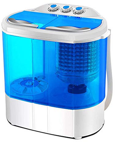 CheungLee Mini Twin Tub Washing Machine (3.6KG Washing + 2KG Drying) Portable Washer Spin Dryer Compact 120W (blue)