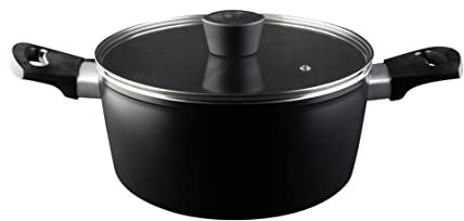 MasterChef Casseruola Antiaderente 24 cm, Vaporiera Pentola per Agnelli, Zuppa e altro, Crock Pot Alluminio con Manici Per Pentole, Antigraffio, Tutti i Piani, Lavabile in Lavastoviglie, Nera