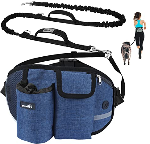 Pecute Laisse Chien Laisse Mains Libres Chien Jusqu'à 110kg Absorption de Choc, Confortable, Couture Réfléchissante, Idéal pour Course à Pied, Jogging et Marche (Bleu)
