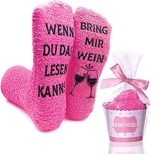 RSVOM Kuschelsocken, Lustige Valentinstag Geschenke für Frauen Weinliebhaber, Wenn du das lesen Kannst Bring mir Wein Witzige Socken Geburtstagsgeschenk für Freundin Sie