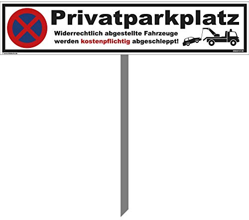 Kleberio® Parkplatz Schild - Privatparkplatz - 52 x 11 cm mit Pfosten 75cm Parken verboten, Verbotsschilder, Privat, Privatgrundstück, Parkplatzschilder, Parkverbot, Parkschilder