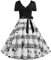 EFOFEI Dame Vintage Robes Impression Polka Dot Imprimé Robe à Carreaux à Col Rond Robe Col Coeur Mancheron Blanc M
