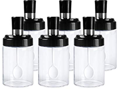 LOYUYU Kitchen Glass Spice Jars Seasonning Box Set of 6, Condiment Pots Spice Jars with Spoons, Oil Bottle Honey Jar Dispenser, Airtight Cap Transparent (250ml)