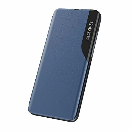 Coque Funda para Samsung Galaxy A22 5G/4G, Pantalla Lateral Inteligente pequeña Ventana móvil Carcasa Protectora a Prueba de Golpes TPU Ultra Delgada Carcasa para Samsung Galaxy A22 5G/4G Azul Oscuro
