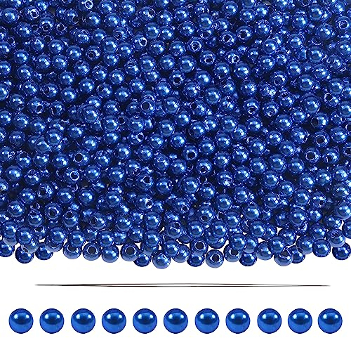 TOAOB 1000 Piezas Perlas Azules Redondas de Cuentas de Plásticos de 4 mm Abalorios de Cristal para Bisuteria Hacer Joyas Pulsera Collar