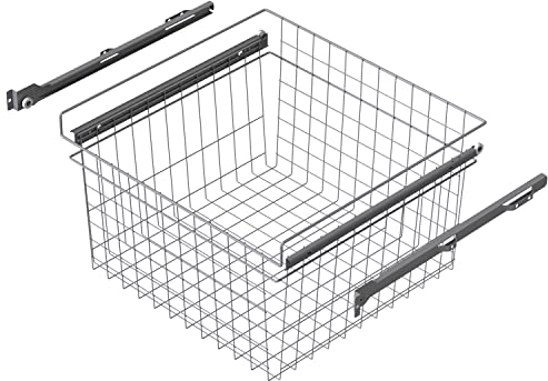 LM 615 Korbschublade ausziehbar für Kleiderschrank, Drahtkorb Aufbewahrung Regal für Schrank, Silber, 537x500x320 mm