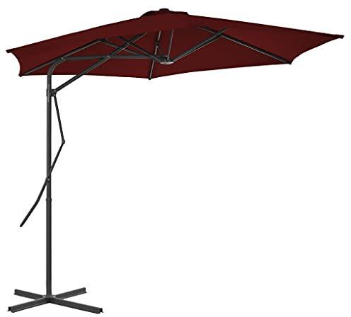 Sonnenschirm 300 x 230 cm mit Stahlmast Ampelschirm Marktschirm Gartenschirm Kurbelschirm Terrassenschirm mit Lüftung und Kurbelsystem, 360° drehbares Design, Rot
