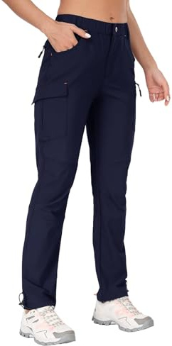 GymBrave Pantalon cargo de randonnée pour femme à séchage rapide en plein air résistant à l'eau UPF 50 avec poches zippées, Bleu marine, Taille XL