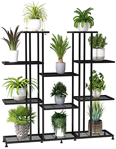 Twhep Metal Plant Stand, large indoor Plant Stands Decorative Black Steel Plant Shelf for Indoor Patio Garden Balcony and Yard,tall multi tier plant stand(9 Tier)