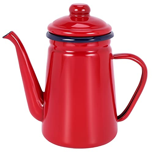 Wresetly 1.1L High- Enamel Coffee Pot Pour Over Milk Water Jug Pitcher Teapot for and Induction Cooker Red