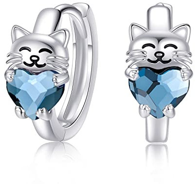 Katze Ohrringe Silber 925 Katzen Creolen Mädchen Hypoallergen Ohrstecker Klein Katze Schmuck Geschenke für Damen…