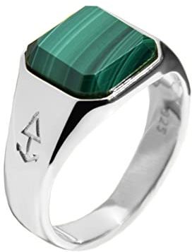 Rock and Steel Herren Silber Ring Siegelring mit Malachite Stein aus 925 Sterling Silber (66 (21.0 mm))