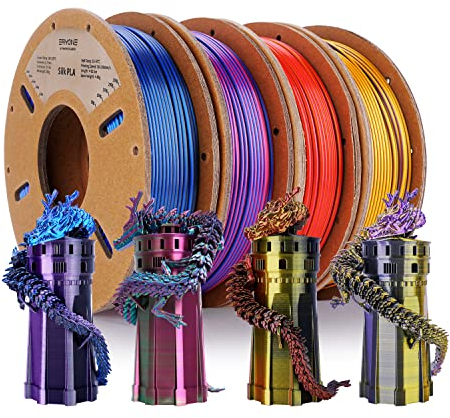 ERYONE PLA Filament 1.75mm,3D Drucker filament bundle,Multi Color Pack 3D Printer Filament PLA+/-0.03mm,4x250g/Pack,Tri Color Silk PLA,Rot/Gold/Black,Gold/Lila/Black,Blau/Lila/Black,Rot/Blau/Grün