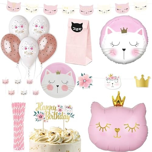 XXL Partyset Katze Kindergeburtstag Party Deko Katzengeburtstag Dekoration