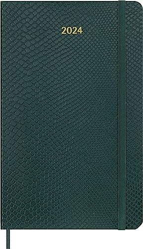 Moleskine Wochenkalender 12 Monate 2024 mit Box, Agenda 2024, Größe Large 13x21, weicher Einband und elastischer Verschluss, Schlangenhautimitat Farbe Grün