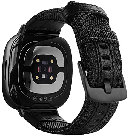 YOOSIDE Nylon Armband für Fitbit Versa 4 / Sense 2, Verbesserte Anschlüsse mit atmungsaktivem Gewebe Strapazierfähige Herren Uhrenarmband kompatibel mit Fitbit Versa 3 / Sense (Schwarz)