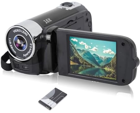 Video Camera for Vlogging, 1080P Full HD Camcorder, 16MP 16X Digital Zoom, 2.7in TFT Rotatable Screen, with Fill Light and USB Port, Catch Wonderful Moments (Black)