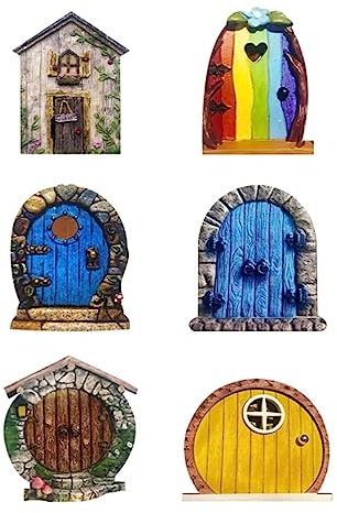 BSTCAR 6 Stück Miniatur Fee Baum Tür, Multicolor Hobbit Tür Fee Garten Kunst Türen Bäume im Freien, Miniatur-Elfe Tür Baum-Dekor Fariy Haus Garten Hof Dekoration (Märchentür