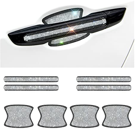 JNNJ 8 Stück Auto Türgriff Schutzfolie Pad, Universal Auto Strass Bling Glitzer Autotürgriff Kratzschutz Aufkleber, Bling Kristall Dekoration Autozubehör(Schwarz-Weiß)