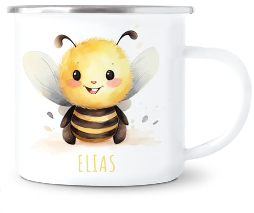 Biene Emaille Tasse Kinder Trinkbecher personalisierte Kindertasse mit Namen süßer Kinderbecher für Mädchen & Jungen Geschenk Emaille Becher 300 ml