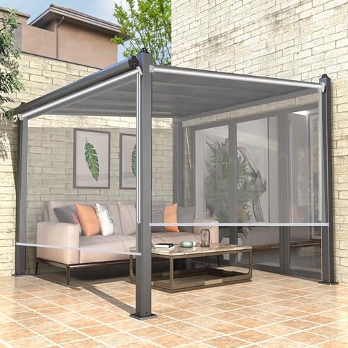 kufu01 Durchsichtige Gartenrollos Garten,Transparent Wasserdichtes Roll-Up-Rollo,Außenrollo Seitenrollo,50–160 cm Breite Optional Fensterrollo,für Fenster,Tür,Büro,Dicke 0,5mm (W120xH230cm/W47 xH91)