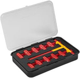 Högert Technik - Juego de enchufes aislados con llave en T tipo 1000 V, 11 piezas | Certificado VDE para hasta 1000 voltios | 10 llaves de vaso aisladas de 1-3/8 y 1 llave en T con mango
