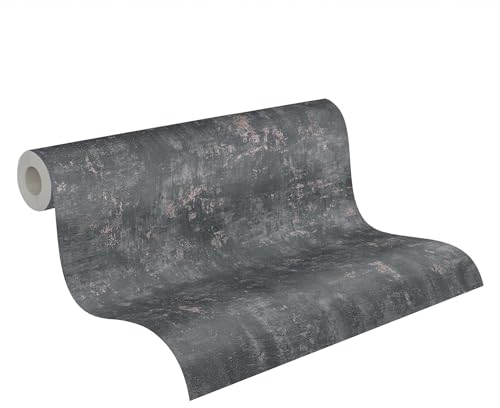 Livingwalls Tapete 396703 Industrial - hochwertige Tapete Beton in Schwarz mit Metalliceffekt in Rosé - Wandtapete Putzoptik auf 10,05m x 0,53m - Made in Germany